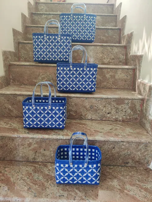 Blue Double Weave Design Chettinad Open Baskets 